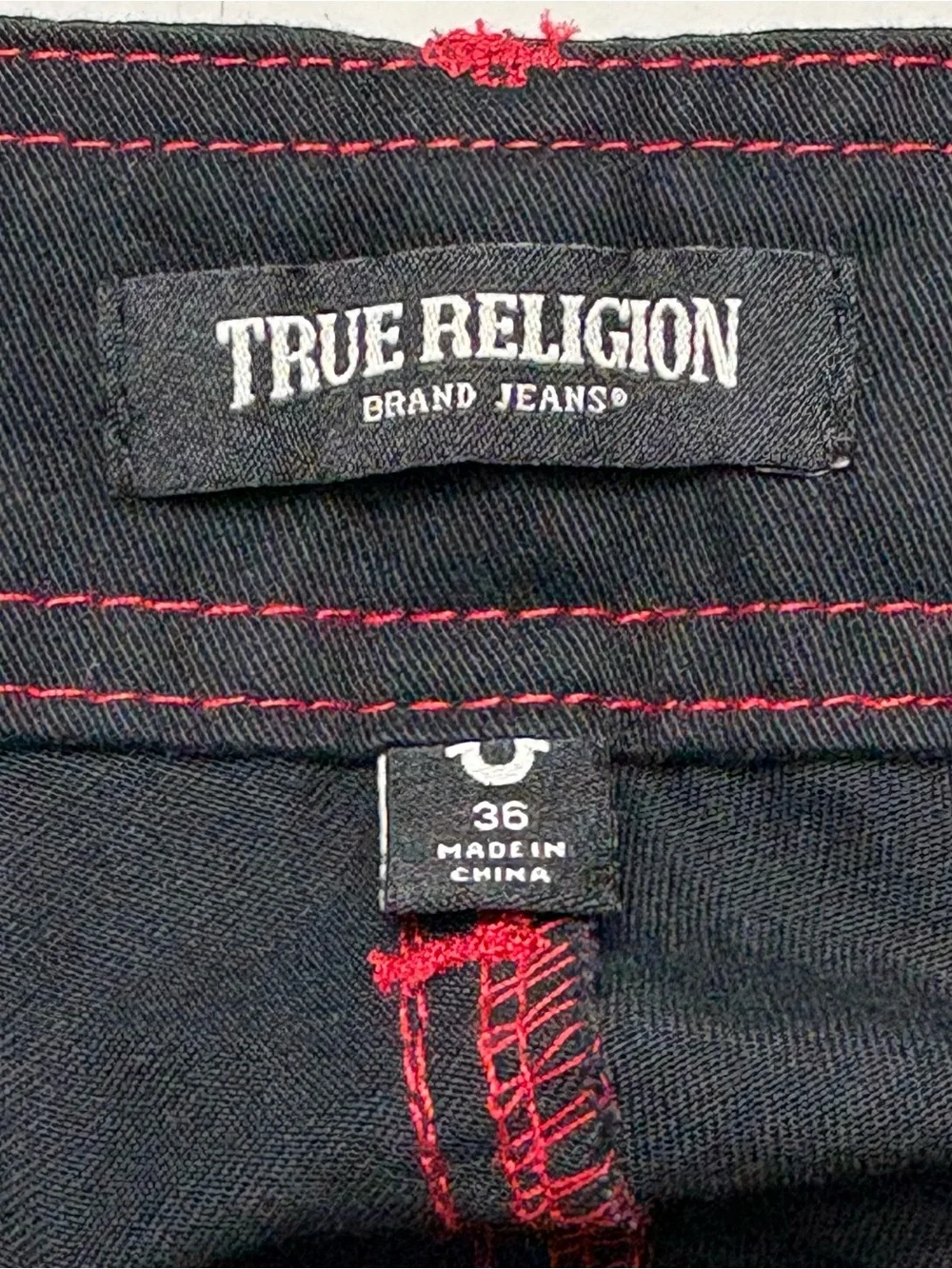 NWT True Religion Black Cargo Pants Red Contrast Stitch 36 (36 x 32)